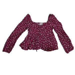 Aeropostale Burgundy Floral Print Long Sleeve Cropped Top Size L